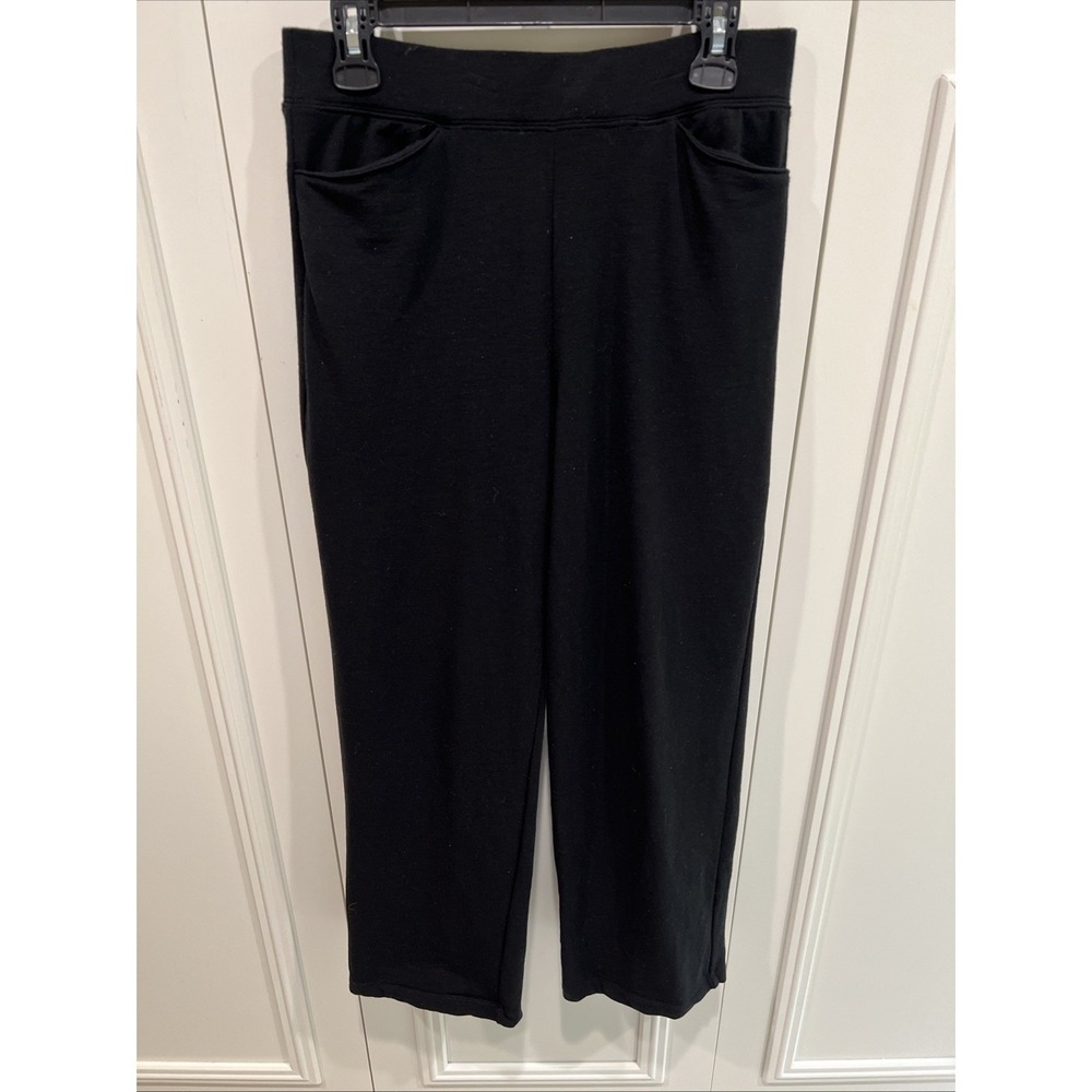 Woolx Ellie Petite Medium Black Pull On Pants Minimalist Wide Leg Quiet Luxury - Picture 2 of 5